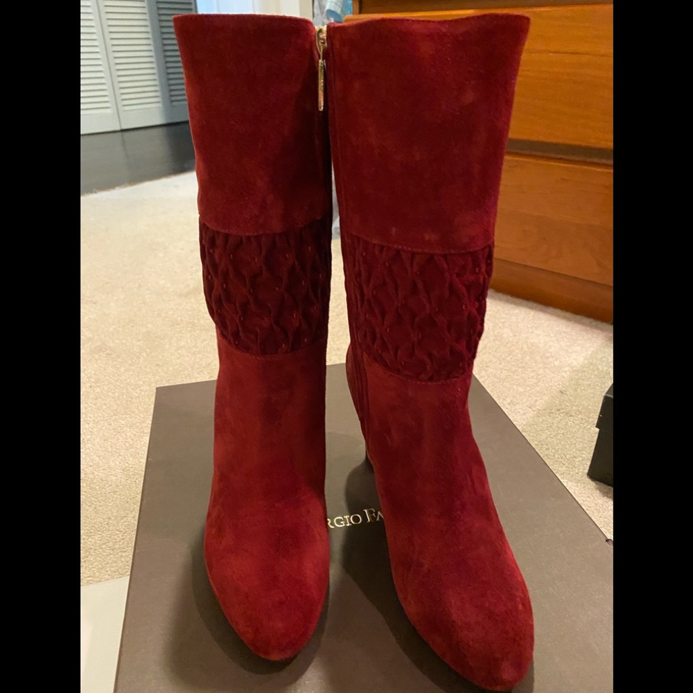 Giorgio Fabiani Red Suede Boots with See Through High Heels Size 7 NIB